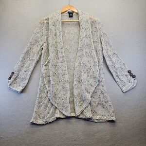 Katie Todd Womens Medium Open Knit Cardigan Draped Mesh Waterfall Black White M
